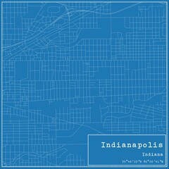 Blueprint US city map of Indianapolis, Indiana.