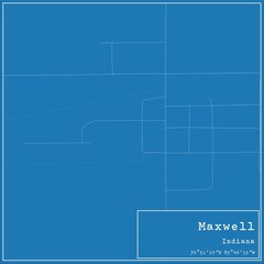 Blueprint US city map of Maxwell, Indiana.
