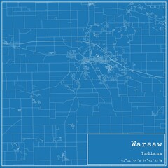 Blueprint US city map of Warsaw, Indiana.