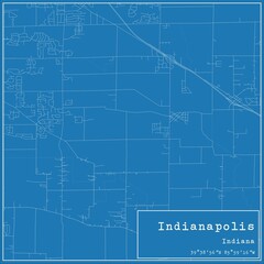 Blueprint US city map of Indianapolis, Indiana.