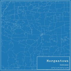 Blueprint US city map of Morgantown, Indiana.