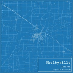 Blueprint US city map of Shelbyville, Indiana.