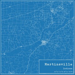 Blueprint US city map of Martinsville, Indiana.