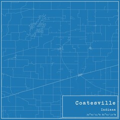 Blueprint US city map of Coatesville, Indiana.