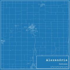 Blueprint US city map of Alexandria, Indiana.