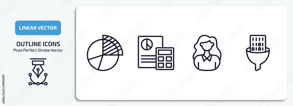 Wall mural business and analytics outline icons set. business and analytics thin line icons pack included data 