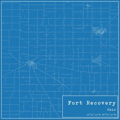 Blueprint US city map of Fort Recovery, Ohio. - obrazy, fototapety, plakaty