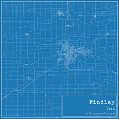 Blueprint US city map of Findlay, Ohio.