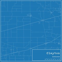 Blueprint US city map of Clayton, Indiana.
