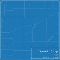 Blueprint US city map of Mount Cory, Ohio.