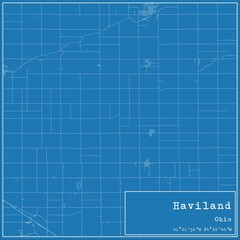 Blueprint US city map of Haviland, Ohio.