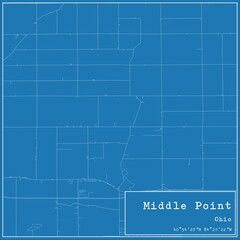 Blueprint US city map of Middle Point, Ohio.