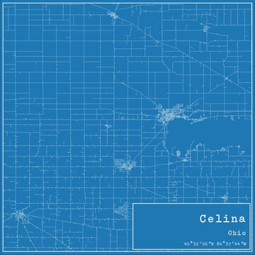 Blueprint US city map of Celina, Ohio.