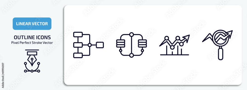 Poster business and analytics outline icons set. business and analytics thin line icons pack included data 