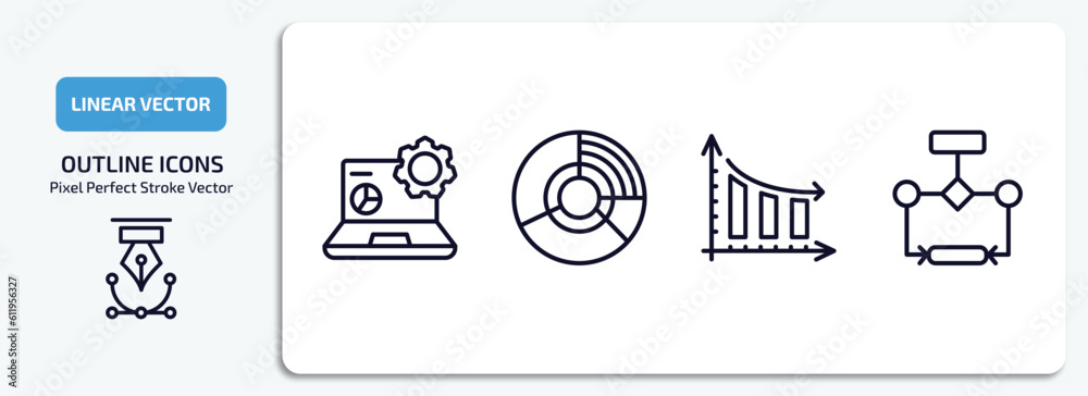 Poster business and analytics outline icons set. business and analytics thin line icons pack included data 