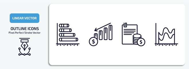 business outline icons set. business thin line icons pack included horizontal bar chart, profit chart, stock dealing, smooth line chart vector.
