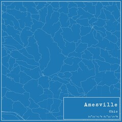 Blueprint US city map of Amesville, Ohio.