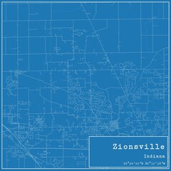 Blueprint US city map of Zionsville, Indiana.