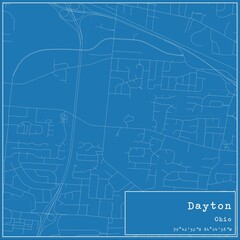 Blueprint US city map of Dayton, Ohio.