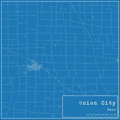 Blueprint US city map of Union City, Ohio.