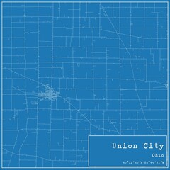 Blueprint US city map of Union City, Ohio.