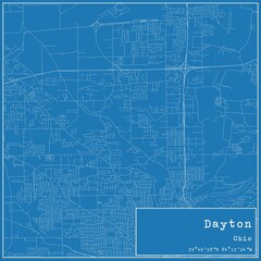 Blueprint US city map of Dayton, Ohio.