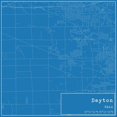Blueprint US city map of Dayton, Ohio.
