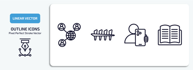 blogger and influencer outline icons set. blogger and influencer thin line icons pack included social network, counting, selfie, literature vector.