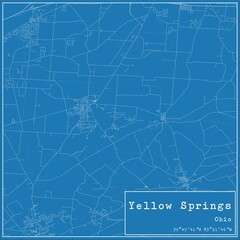Blueprint US city map of Yellow Springs, Ohio.