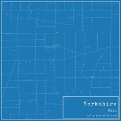Blueprint US city map of Yorkshire, Ohio.