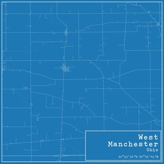 Blueprint US city map of West Manchester, Ohio.