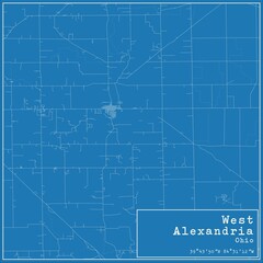 Blueprint US city map of West Alexandria, Ohio.