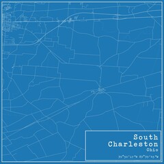 Blueprint US city map of South Charleston, Ohio.