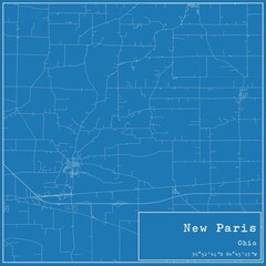 Blueprint US city map of New Paris, Ohio.