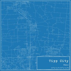 Blueprint US city map of Tipp City, Ohio.