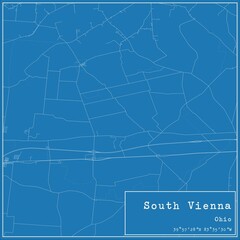 Blueprint US city map of South Vienna, Ohio.