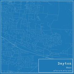 Blueprint US city map of Dayton, Ohio.