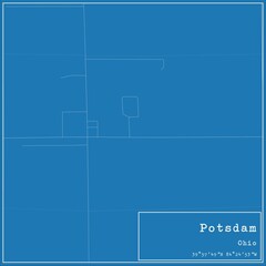 Blueprint US city map of Potsdam, Ohio.