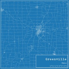 Blueprint US city map of Greenville, Ohio.