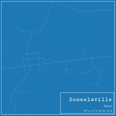 Blueprint US city map of Donnelsville, Ohio.