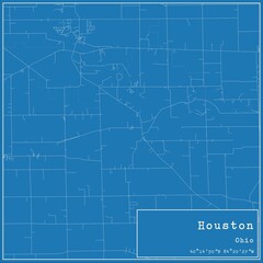 Blueprint US city map of Houston, Ohio. - obrazy, fototapety, plakaty