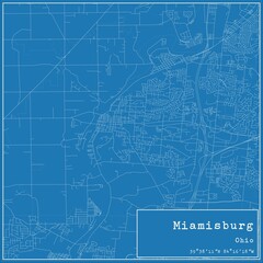 Blueprint US city map of Miamisburg, Ohio.