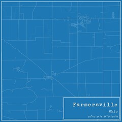 Blueprint US city map of Farmersville, Ohio.