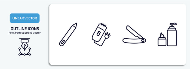 beauty outline icons set. beauty thin line icons pack included pencils, electric shaver, straight razor, skincare vector.