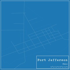 Blueprint US city map of Port Jefferson, Ohio.