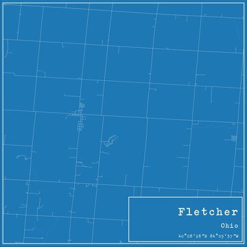 Blueprint US city map of Fletcher, Ohio.