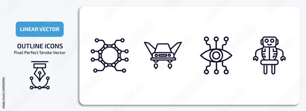 Poster artificial intelligence outline icons set. artificial intelligence thin line icons pack included uns