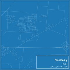 Blueprint US city map of Medway, Ohio.