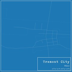 Blueprint US city map of Tremont City, Ohio.