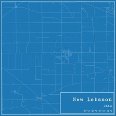 Blueprint US city map of New Lebanon, Ohio.